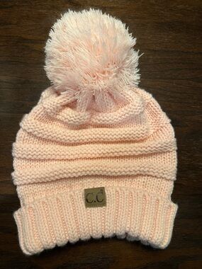 C.C Women's Exclusive Knitted Pink Cable Knit Knitted Hat Beanie with LG Pom Pom